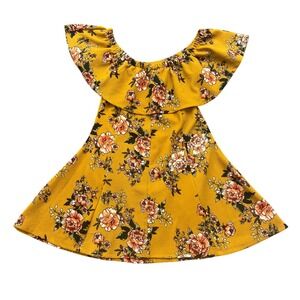 Justify Mustard Yellow Floral Ruffle Off Shoulder Fit Flare Dress Large